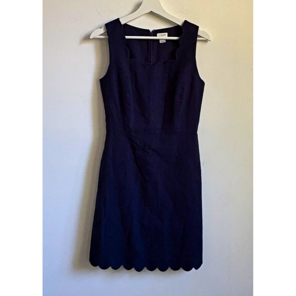 J.CREW Navy Scalloped Square Neck Sleeveless Short Cotton Woven Dress Sz 0 prepp
